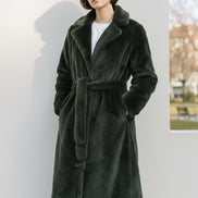Arinette Faux Fur Tie Waist Coat - Khaki