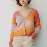 Louche Thao V Neck Space Dyed Cardigan in Orange