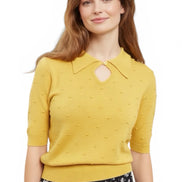 Louche Josephina Raindrops Textured Short Sleeve Collared Sweater Mustard