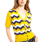 Louche Jeanie Zig Zag Stripe Short Sleeve Cardigan Mustard