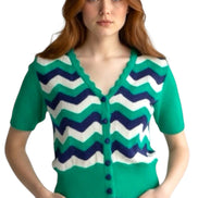 Louche Jeanie Zig Zag Stripe Short Sleeve Cardigan