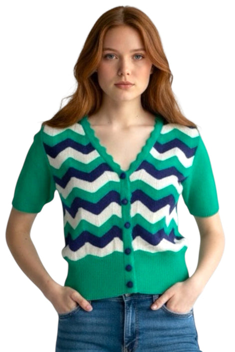 Louche Jeanie Zig Zag Stripe Short Sleeve Cardigan