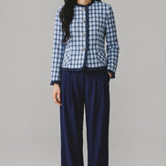 Amora Blue Tweed Fringe Trim Jacket