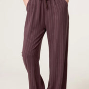 Brown Linen Blend Pin Striped Wide Leg Trousers