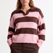 Pink Brown Stripe Collared Knit Jumper