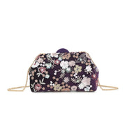 Purple Floral Embellished Velvet Clutch Bag