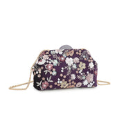 Purple Floral Embellished Velvet Clutch Bag