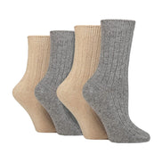 4 Pack Ladies Cashmere Boot Socks | Breathable Cozy Ribbed Wool Bed Socks