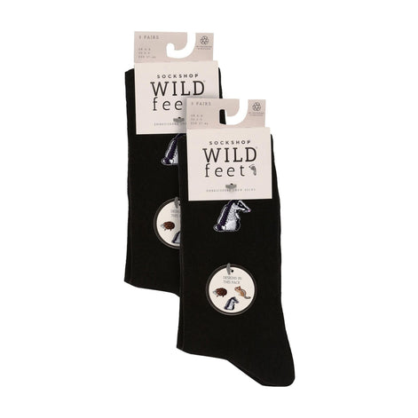 6 Pairs Ladies Multipack Black Novelty Socks: Embroidered Crew Cotton Socks