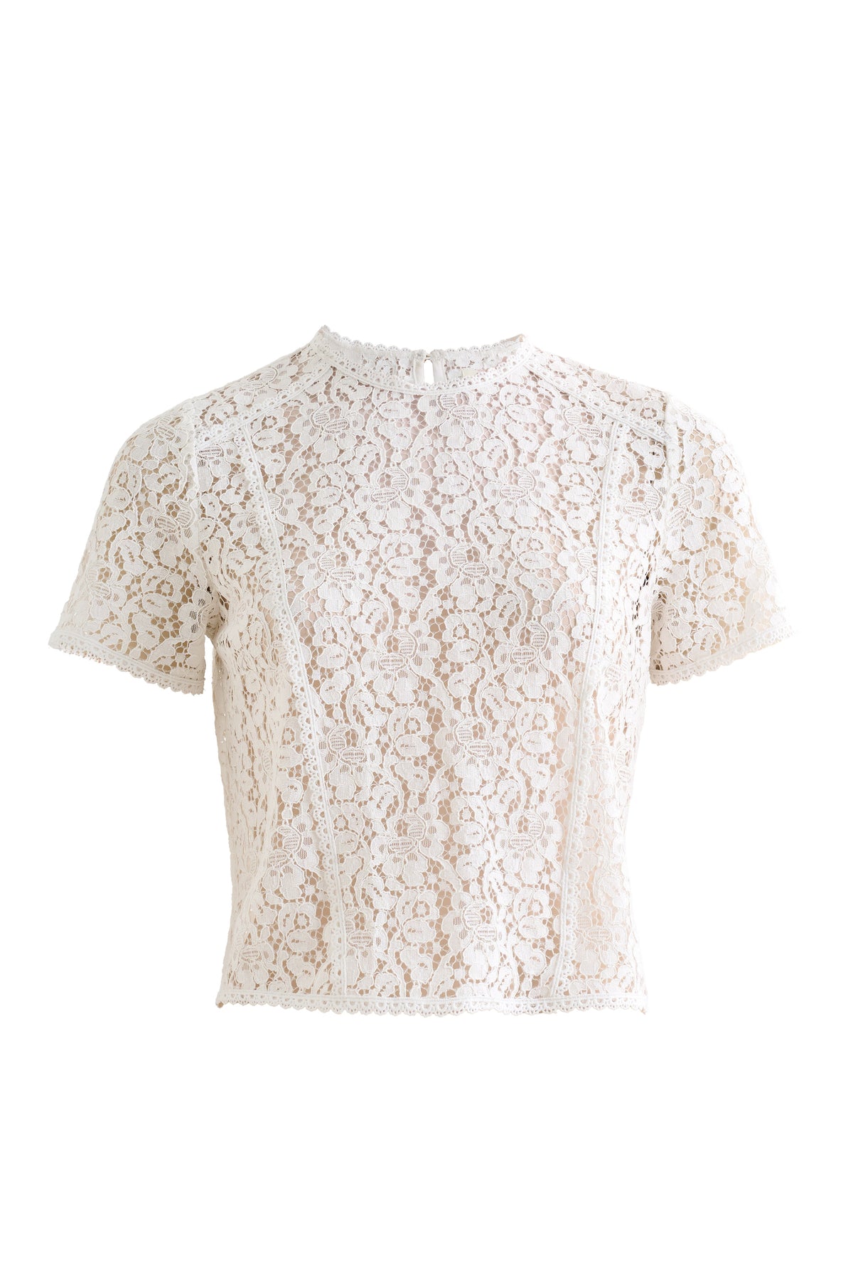 Rufaro Lace Trim Short Sleeve Blouse - Off White