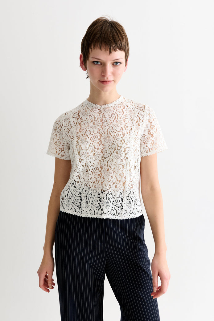 Rufaro Lace Trim Short Sleeve Blouse - Off White