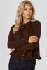 Brown Ruffled Trim Wool Blend Cardigan