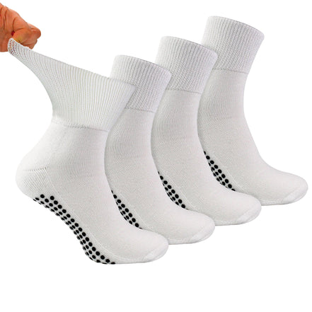 4 Pack Short Bamboo Diabetic Socks With Grips for Men and Women