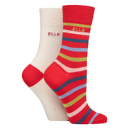 2 Pack Ladies Striped and Plain Bamboo Socks - Soft Breathable Everyday Comfort