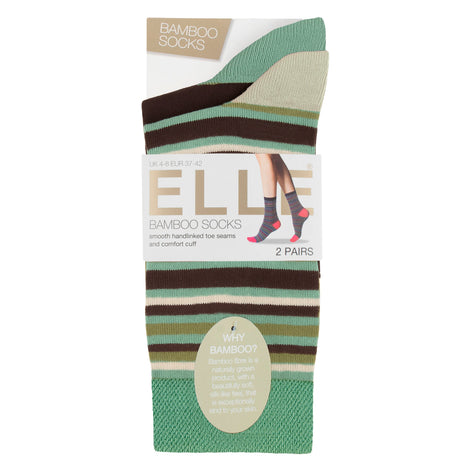 2 Pack Ladies Striped and Plain Bamboo Socks - Soft Breathable Everyday Comfort