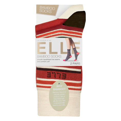 2 Pack Ladies Striped and Plain Bamboo Socks - Soft Breathable Everyday Comfort