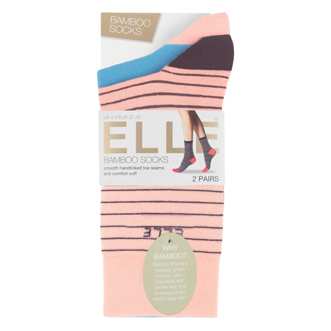 2 Pack Ladies Striped and Plain Bamboo Socks - Soft Breathable Everyday Comfort