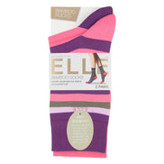 2 Pack Ladies Striped and Plain Bamboo Socks - Soft Breathable Everyday Comfort