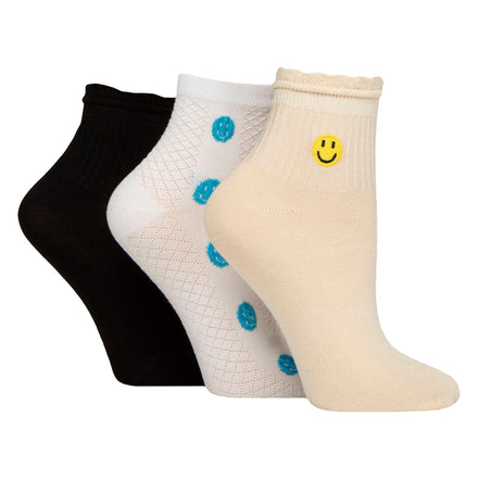 3 Pack Ladies Ribbed Anklet Socks with Frill Welt - Soft Stylish Everyday Fit