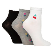 3 Pack Ladies Ribbed Anklet Socks with Frill Welt - Soft Stylish Everyday Fit
