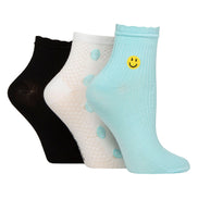 3 Pack Ladies Ribbed Anklet Socks with Frill Welt - Soft Stylish Everyday Fit