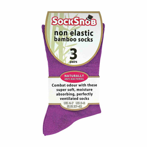3 Pack Ladies Anti Odour Loose Wide Bamboo Socks with Non Elastic Top