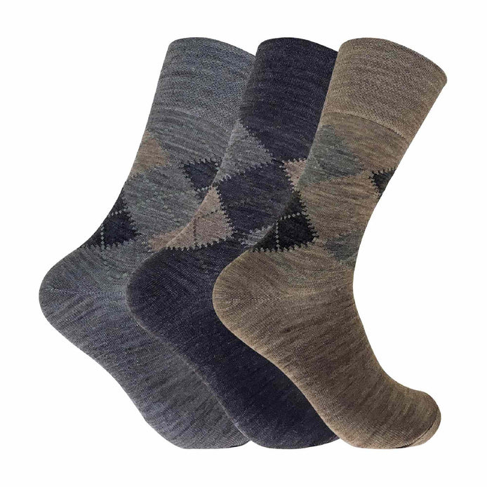 3 Pack Men's Non Elastic Lambs Wool Blend Socks with Loose Top