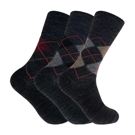 3 Pack Men's Non Elastic Lambs Wool Blend Socks with Loose Top