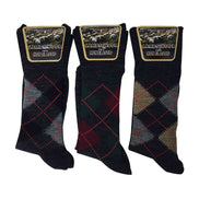 3 Pack Men's Non Elastic Lambs Wool Blend Socks with Loose Top