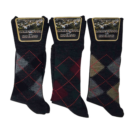 3 Pack Men's Non Elastic Lambs Wool Blend Socks with Loose Top