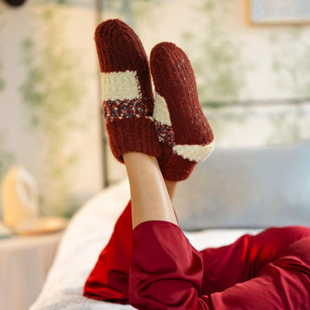 1 Pair Ladies Sherpa Lined Slipper Socks - Warm Fluffy Cosy Indoor Comfort