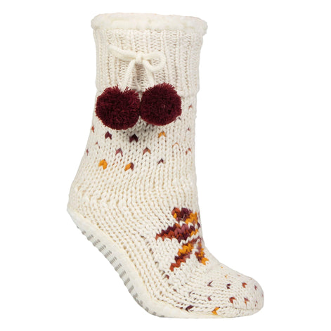 1 Pair Ladies Chunky Sherpa Lined Cosy Moccasin with Pom Pom - Warm Comfort