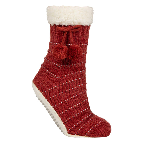 1 Pair Ladies Chenille Slipper Socks with Moccasin Sole - Soft Cosy Comfort