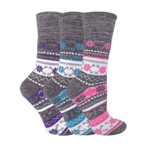 3 Pack Ladies Warm Fairisle Thermal Viloft Socks for Winter