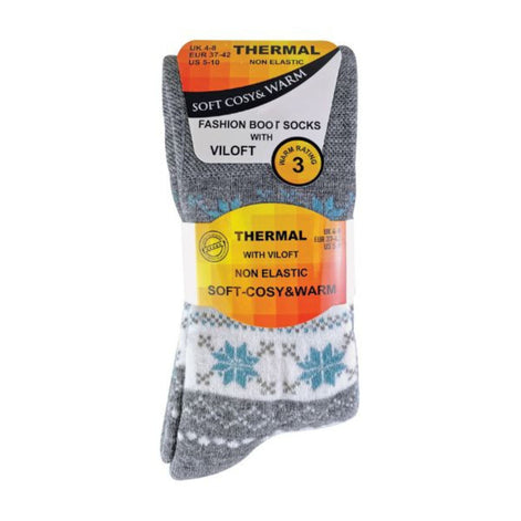 3 Pack Ladies Warm Fairisle Thermal Viloft Socks for Winter