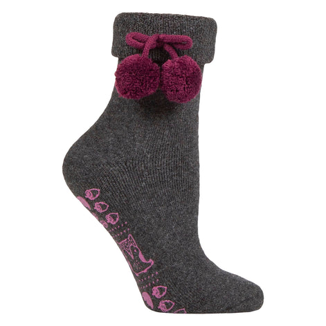 1 Pair Ladies Wool Mix Slipper Socks with Pom Pom - Warm Soft Cosy Comfort