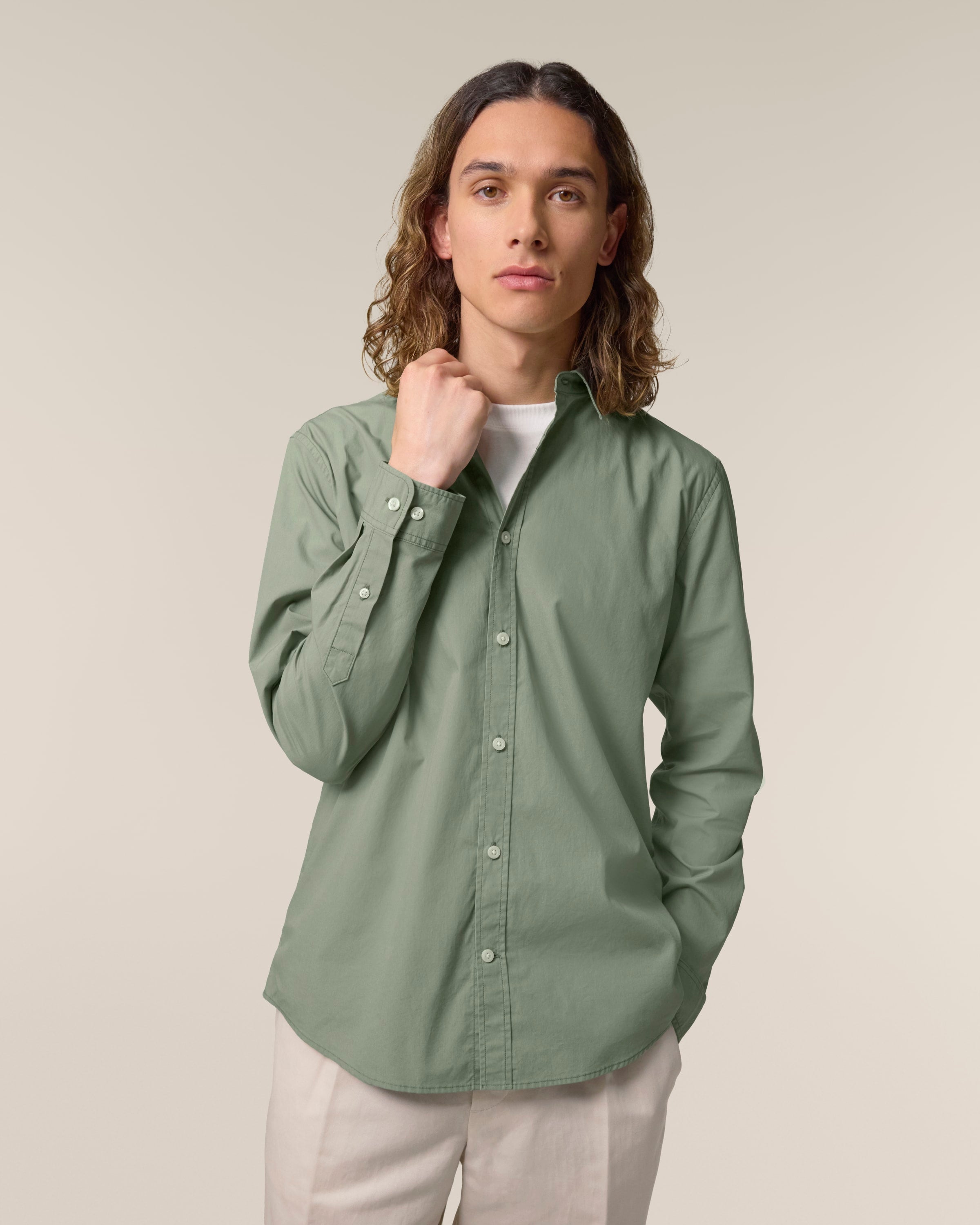 Organic Poplin Long Sleeve Shirt: Men's