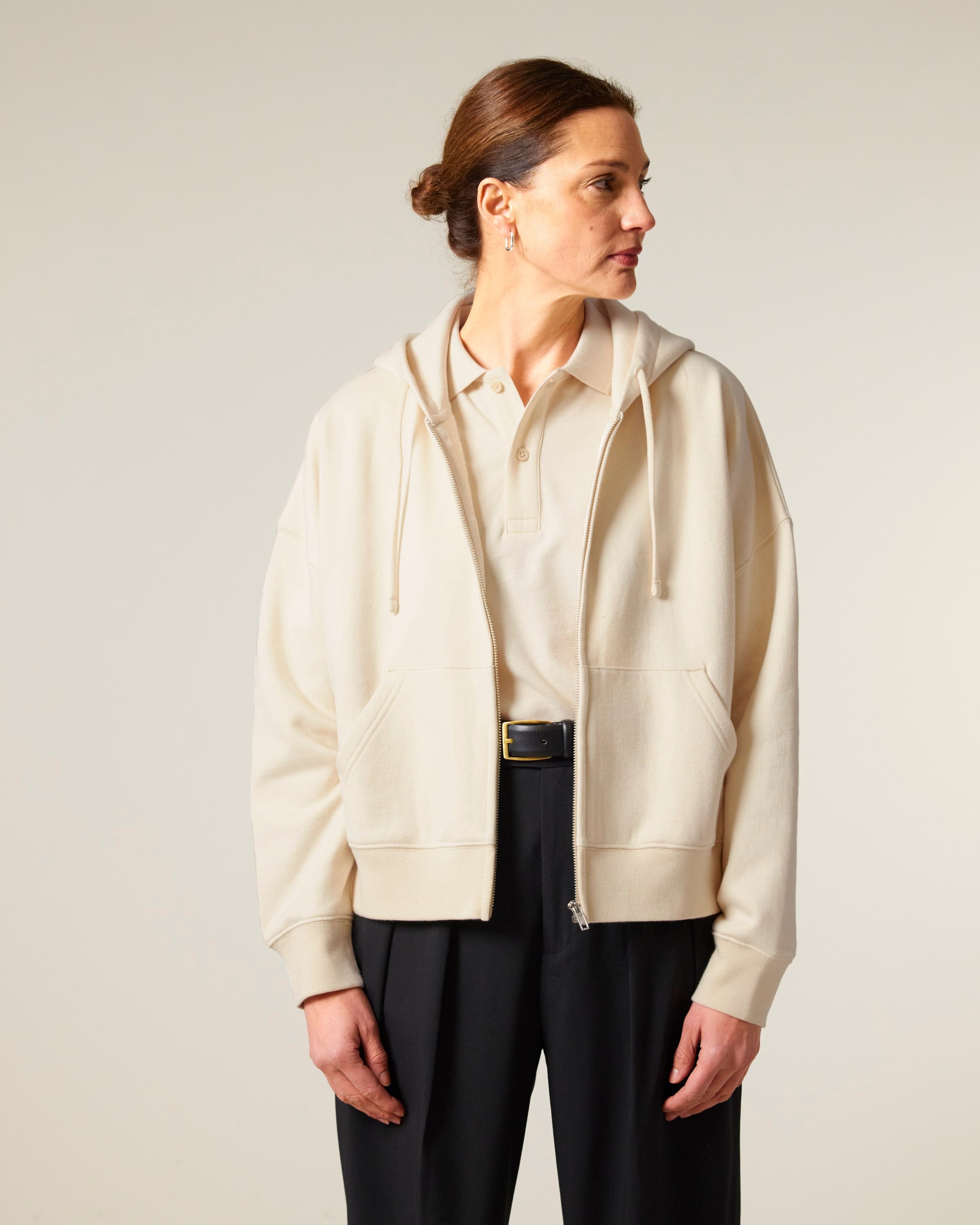 Organic Dropped Shoulder Zipped Hoodie: Women's
