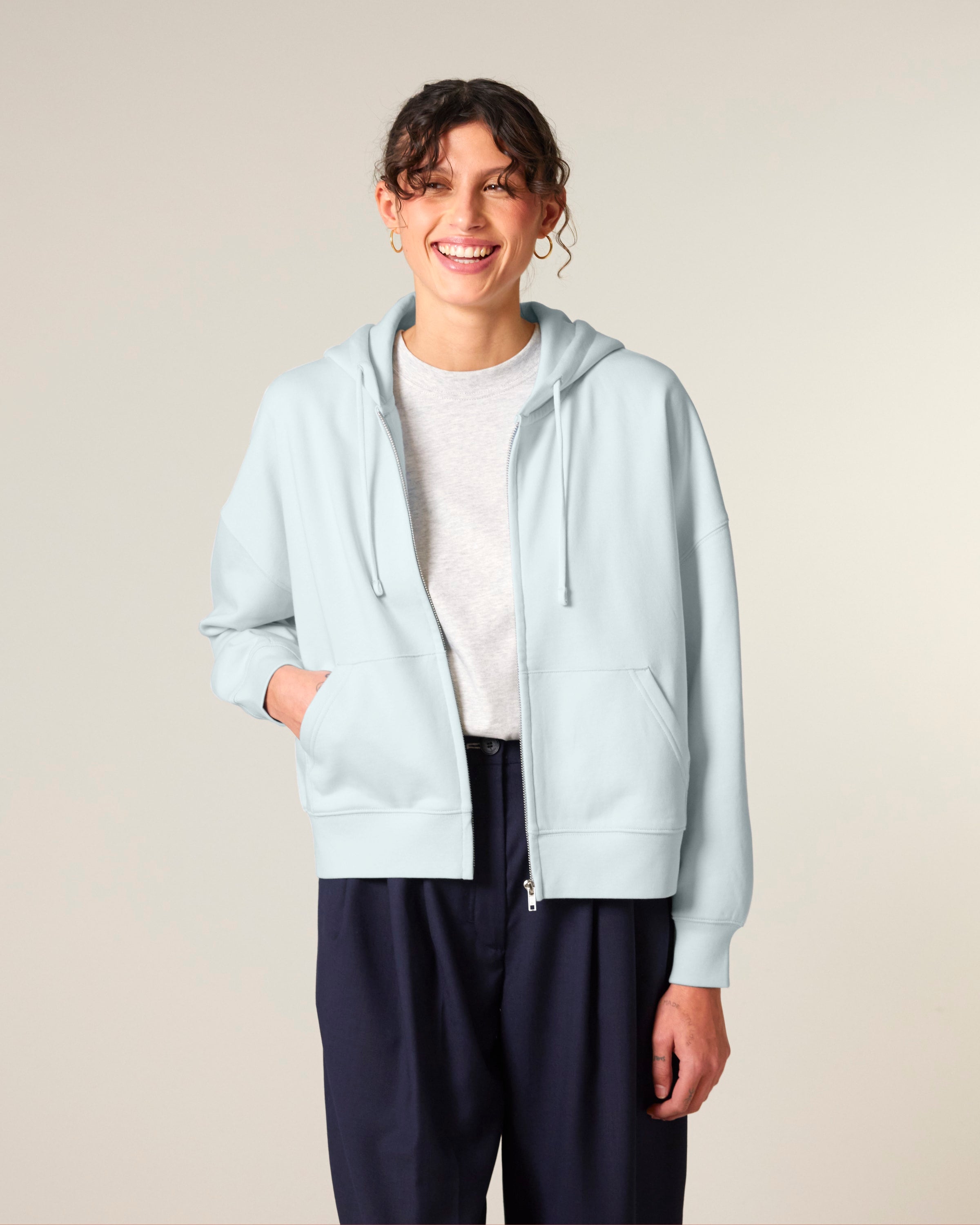 Organic Dropped Shoulder Zipped Hoodie: Women's