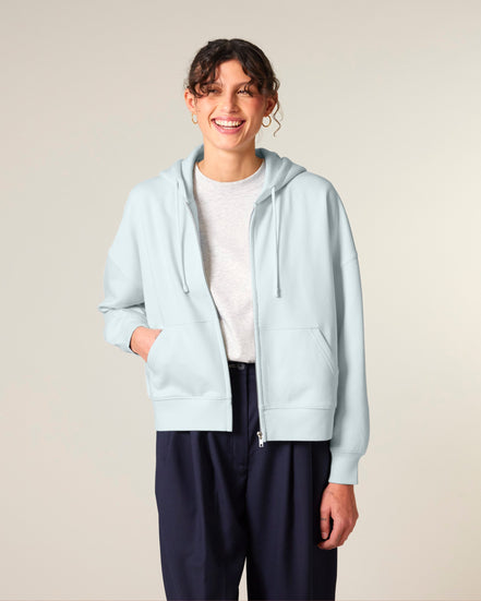 Organic Dropped Shoulder Zipped Hoodie: Women's