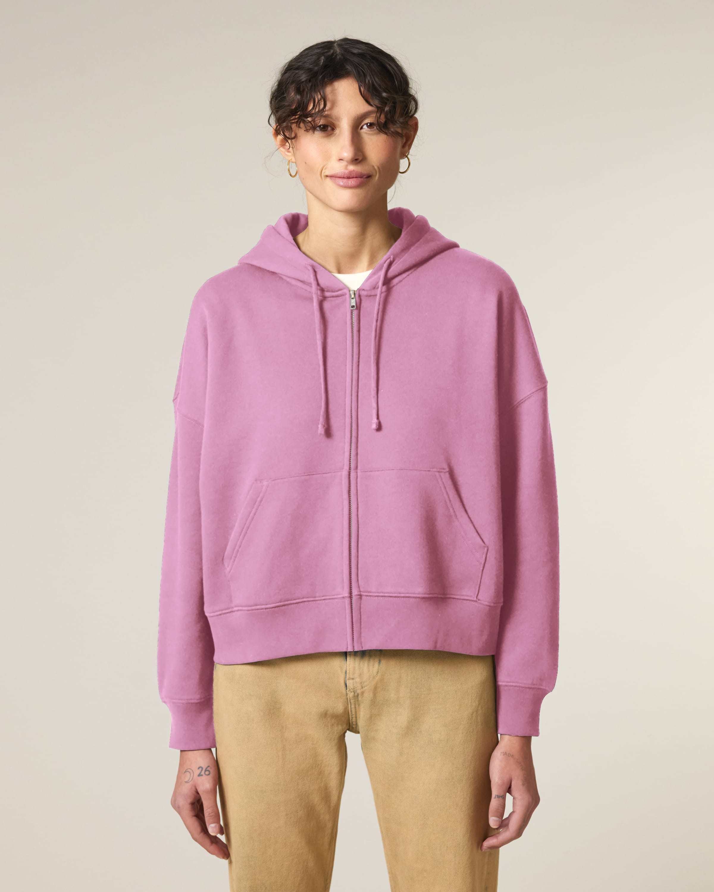 Organic Dropped Shoulder Zipped Hoodie: Women's