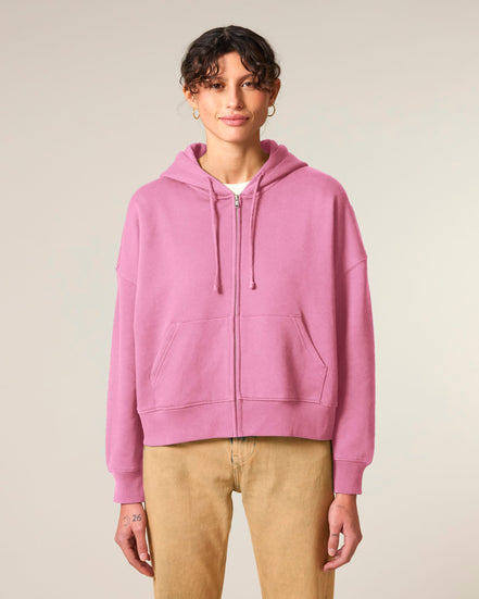 Organic Dropped Shoulder Zipped Hoodie: Women's