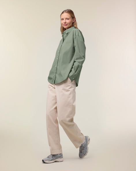 Organic Poplin Long Sleeve Shirt: Womens
