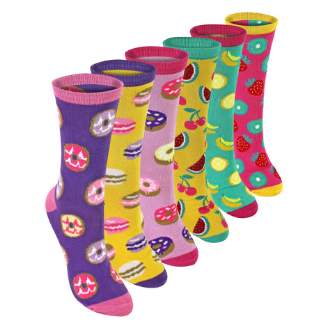6 Pack Ladies Novelty Food Design Socks | Fun Colourful Bamboo Socks