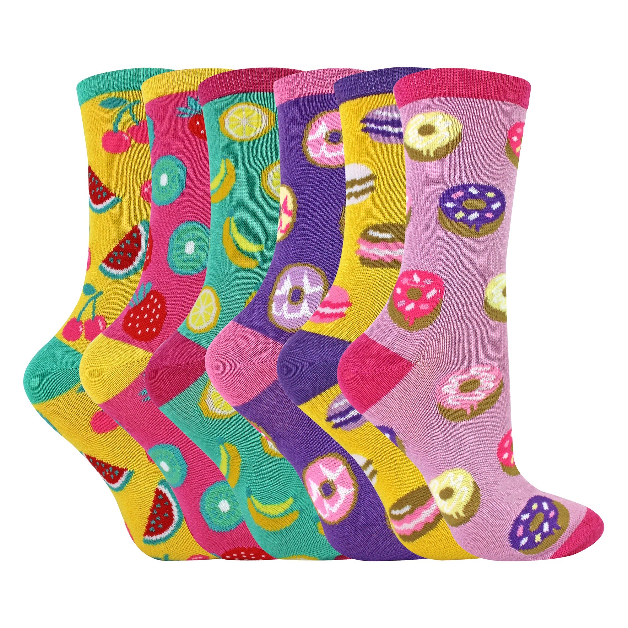 6 Pack Ladies Novelty Food Design Socks | Fun Colourful Bamboo Socks