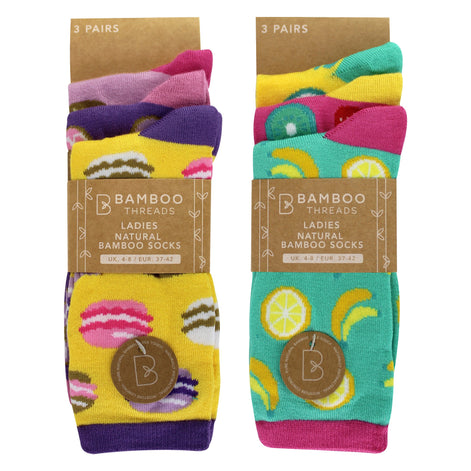 6 Pack Ladies Novelty Food Design Socks | Fun Colourful Bamboo Socks