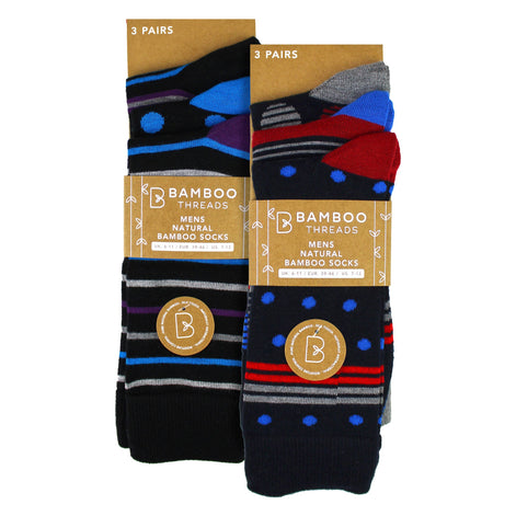 6 Pack Mens Bamboo Design Socks - Soft Breathable Everyday Patterned Fit