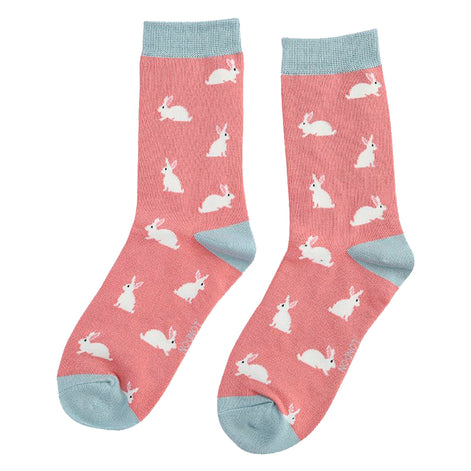 1 Pack Ladies Novelty Dusky Pink Rabbit Bamboo Socks