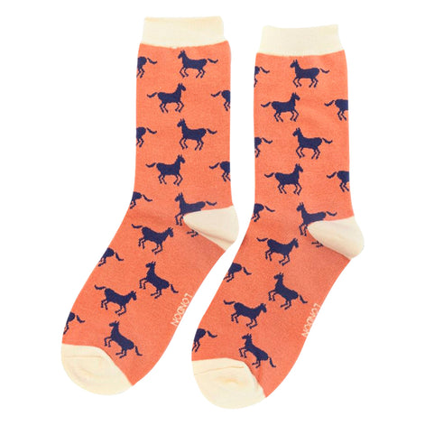 1 Pack Ladies Novelty Dusky Pink Horse Bamboo Socks