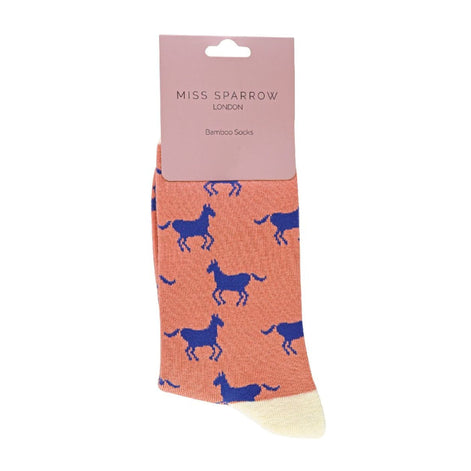 1 Pack Ladies Novelty Dusky Pink Horse Bamboo Socks